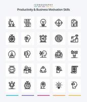 Creative Productivity And Business Motivation Skills 25 OutLine icon pack  Such As procrastination. distractions. sandclock. communication. lightbulb vector