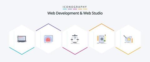 Web Development And Web Studio 25 Flat icon pack including develop. creative. test. flow. data vector