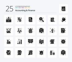 Accounting And Finance 25 Solid Glyph icon pack including analytics. data analysis. analysis. auditing. revenue vector