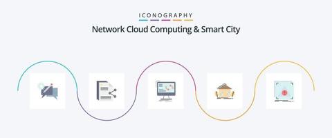 Red de computación en la nube y Smart City Flat 5 paquete de íconos que incluye urbano. compartir. computadora. información vector