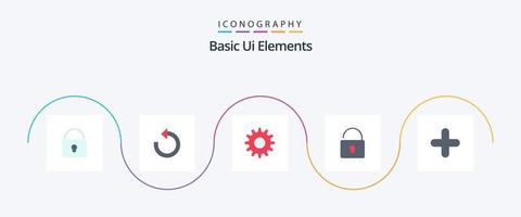 Basic Ui Elements Flat 5 Icon Pack Including sign. new. cog. add. lock vector