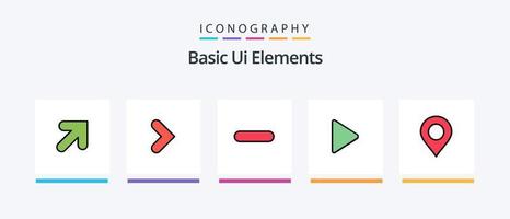 la línea de elementos básicos de la interfaz de usuario llenó el paquete de 5 íconos, incluido arriba. flecha. información video. medios de comunicación. diseño de iconos creativos vector