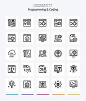 programación creativa y codificación 25 paquete de iconos de esquema como desarrollo. navegador. página. programación. desarrollar vector