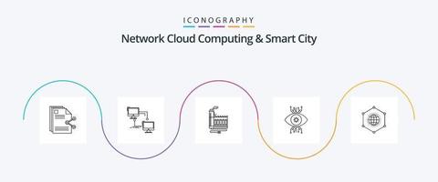 Network Cloud Computing And Smart City Line 5 Icon Pack Including monitoring. sync. manufacturing. energy vector