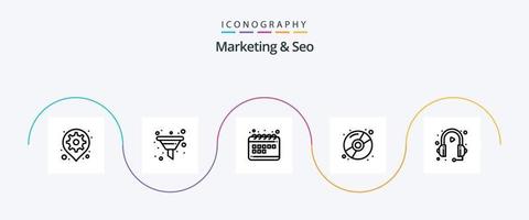 paquete de iconos de marketing y seo line 5 que incluye al cliente. disco. SEO compacto. calendario vector