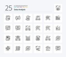 paquete de iconos de 25 líneas de análisis de datos que incluye datos. usuario. analítica. perfil. conexión vector