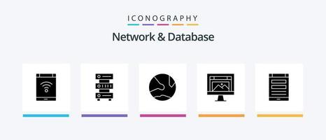 Network And Database Glyph 5 Icon Pack Including design. app. server. social. network. Creative Icons Design vector