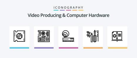 Video Producing And Computer Hardware Line 5 Icon Pack Including compter. dimm. adapter. computer. cards. Creative Icons Design vector