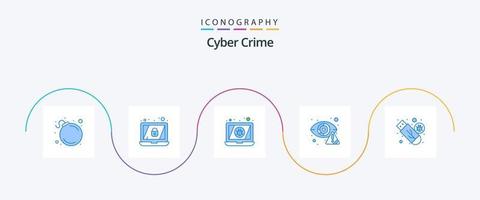 paquete de iconos azul 5 de ciberdelincuencia que incluye almacenamiento. conducir. computadora portátil. Internet. detector vector