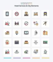 Creative Hotel Services And City Elements 25 Line FIlled icon pack  Such As luggage. service. brilliant. bedroom. hotel vector