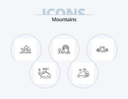 paquete de iconos de línea de montañas 5 diseño de iconos. naturaleza. colina. montaña. noche. paisaje vector