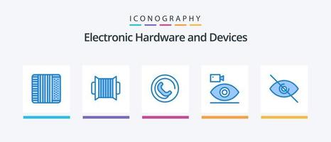 Paquete de 5 iconos azules de dispositivos que incluye . videocámara vista. ojo. diseño de iconos creativos vector