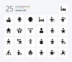 paquete de iconos de 25 glifos sólidos humanos que incluye antiguo. dormir. huesos. gente. cama vector