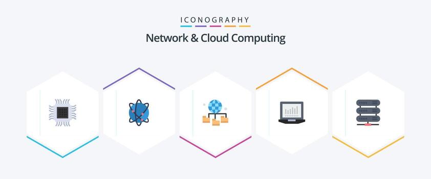 Network And Cloud Computing 25 Flat icon pack including data. tecnology. world. computing. folder vector