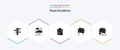 paquete de iconos de 25 glifos de accidentes de tráfico, incluido el derrape. auto. camino mojado. accidente. estación vector