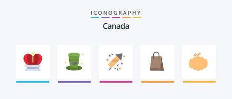 Paquete de 5 iconos planos de canadá que incluye calabaza. calabaza. Fuegos artificiales. Canadá. bolsa. diseño de iconos creativos vector