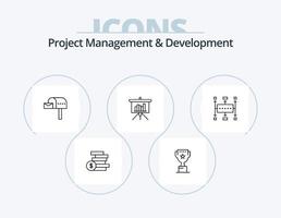 Project Management And Development Line Icon Pack 5 Icon Design. report. financial. research. business. open box vector