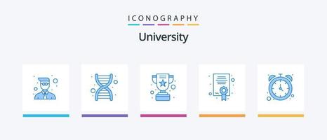 Paquete de 5 íconos de universidad azul que incluye reloj. logro. educación. certificado. diseño de iconos creativos vector