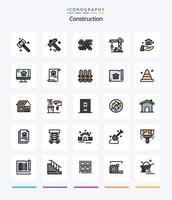 paquete de iconos rellenos de 25 líneas de construcción creativa, como el hogar. construcción. grua. casa. computadora vector