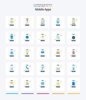 aplicaciones móviles creativas 25 paquete de iconos planos como aplicación. noticias. ux. información. interacción vector