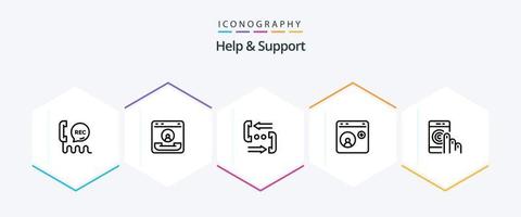 Help And Support 25 Line icon pack including help. click. help. social media. help vector
