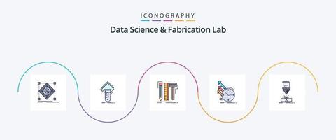 la línea de laboratorio de fabricación y ciencia de datos llenó el paquete de iconos planos 5 que incluye. detección. prueba. lápiz. digital vector