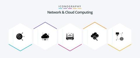 Network And Cloud Computing 25 Glyph icon pack including technology. technology. technology. research. technology vector