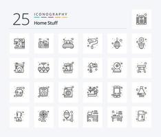 Home Stuff 25 Line icon pack including home. bed. roller. decoration vector