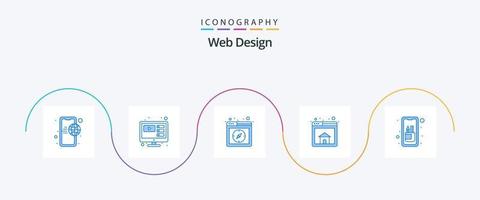 paquete de iconos azul 5 de diseño web que incluye la aplicación. página principal. computadora. navegador. safari vector