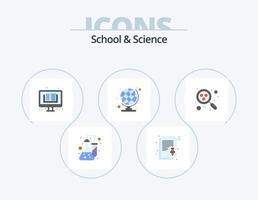 School And Science Flat Icon Pack 5 Icon Design. molecule. book. globe. education vector