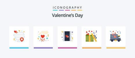 Valentines Day Flat 5 Icon Pack Including party. love. love. delivery. present. Creative Icons Design vector