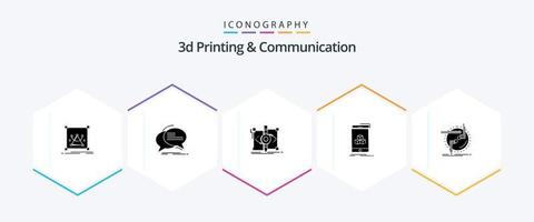 Paquete de iconos de 25 glifos de impresión y comunicación 3d, incluido el teléfono inteligente. caja discurso. visual. bosquejo vector