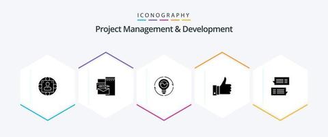 Project Management And Development 25 Glyph icon pack including remarks. lightbulb. corporate. light. idea vector