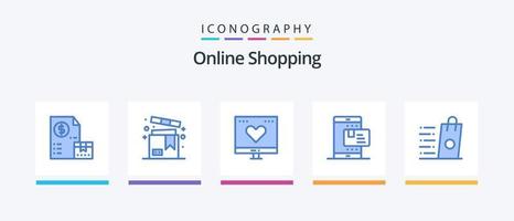 paquete de iconos azul 5 de compras en línea que incluye el pago. comercio electrónico compras. dinero. como. diseño de iconos creativos vector