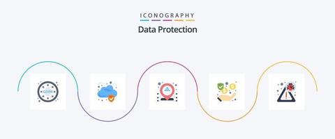 paquete de iconos de 5 planos de protección de datos que incluye . seguridad. dedicado. bicho. seguridad vector