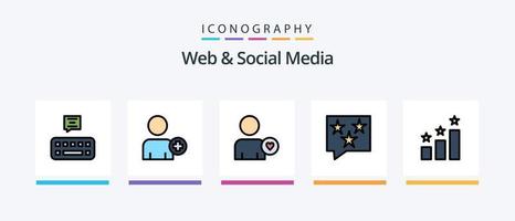 La línea web y de redes sociales llenó un paquete de 5 íconos que incluye video. cámara teléfono. diseño de iconos creativos vector