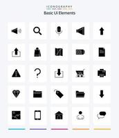 Creative Basic Ui Elements 25 Glyph Solid Black icon pack  Such As up. arrow. mic. volume. sound vector