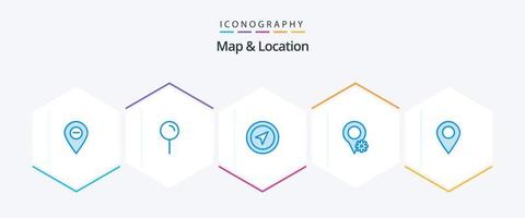mapa y ubicación 25 paquete de iconos azules que incluye . alfiler. alfiler. marcador. ubicación vector