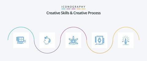 habilidades creativas y proceso creativo paquete de iconos azul 5 que incluye identidad. diseño. idea. trabajo en equipo. liderazgo vector