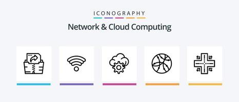 paquete de iconos de línea 5 de red y computación en la nube que incluye almacenamiento. datos. electrónico. informática. red. diseño de iconos creativos vector