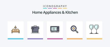 electrodomésticos y la línea de cocina llenaron un paquete de 5 íconos que incluye la cocina. horno. cocina. máquina. eléctrico. diseño de iconos creativos vector