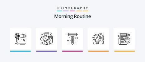 Morning Routine Line 5 Icon Pack Including bottle. mirror. ok. comb. bag. Creative Icons Design vector
