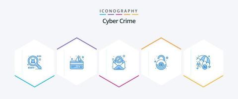 paquete de iconos azules de 25 delitos cibernéticos que incluye . hacker virus. protección del dólar. seguridad vector