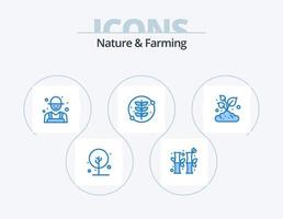 naturaleza y agricultura icono azul paquete 5 diseño de iconos. agricultura. planta. granja. naturaleza. crecer vector