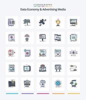Creative Data Economy And Advertising Media 25 Line FIlled icon pack  Such As cup. award. newsletter. transmitter. radio vector