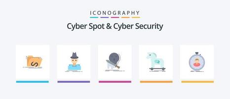 Cyber Spot And Cyber Security Flat 5 Icon Pack Including internet. cybercrime. spy. sword. game. Creative Icons Design vector