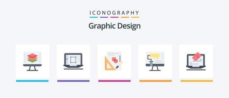 Graphic Design Flat 5 Icon Pack Including tool. paint roller. increase. design. graph. Creative Icons Design vector