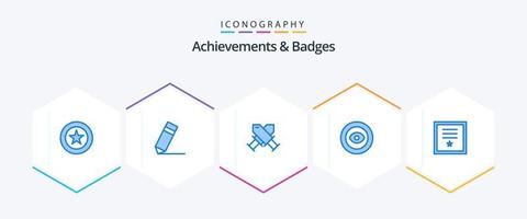 Achievements and Badges 25 Blue icon pack including insignia. wreath. achievement. eye. achievement vector