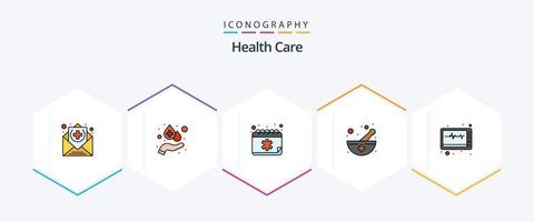 Health Care 25 FilledLine icon pack including medical equipment. pharmacy. agenda. medicine bowl. mespital vector