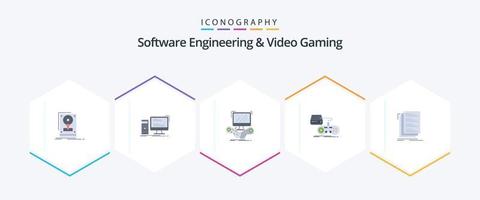 paquete de iconos planos de 25 juegos de video e ingeniería de software que incluye juegos. consola. ordenador personal. en línea. Internet vector